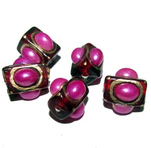 8X13mm, Glass Beads Hand Decorative, Rhinestone inlay, Indian Tranditional Beads Sold 4 PCS PACK,
