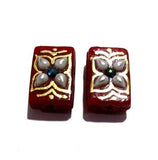 25X16X7mm, Glass Beads Hand Decorative, Rhinestone inlay, Indian Tranditional Beads Sold 4 PCS PACK,