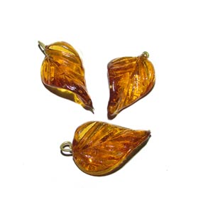 Glass Leaf Charms, Sold by 10/Pcs. Pkg.