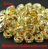 100pcs. 6MM Gold Rhinestone Rondelle Round Beads Spacer