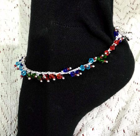 9 Inches + extension chain Metal beaded Anklets, Sold Per Piece