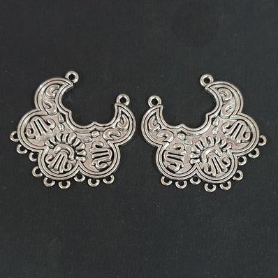 2 PAIR PACK' 38mm, Oxidized Silver Plated Chandbali Component  Tribal Fashion Jewellery making Antique Finish Chandelier Earring Components