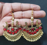 Peacock Metal Earrings Gold Oxidized Chand Bali Stone Indlay