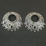 2 PAIR PACK' 35x35 MM, Oxidized Silver Plated Chandbali Component  Tribal Fashion Jewellery making Antique Finish Chandelier Earring Components