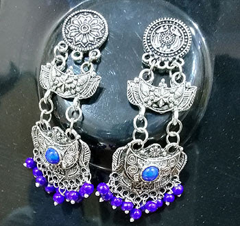 Afghan earring, Silver oxidized plated, Sold By Per Pair
