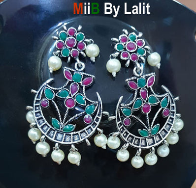 Artistic Handmade Designer Earrings ,Oxidized and stone inlay, Sold Per Pair