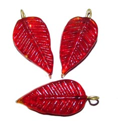 Glass Leaf Charms, Sold by 10/Pcs. Pkg.