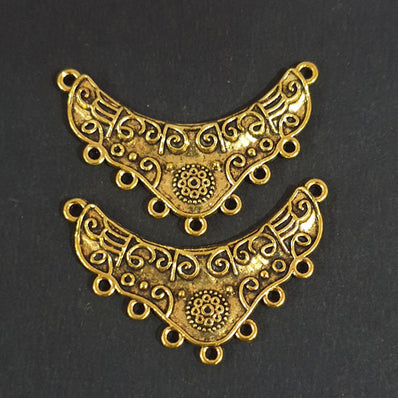 3 PAIR PACK' 40x16mm, Oxidized Gold Plated Chandbali Component Afghani Earring Tribal Jewellery making Plated Antique Finish Chandelier Earring