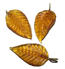Glass Leaf Charms, Sold by 10/Pcs. Pkg.