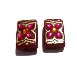25X16X7mm, Glass Beads Hand Decorative, Rhinestone inlay, Indian Tranditional Beads Sold 4 PCS PACK,