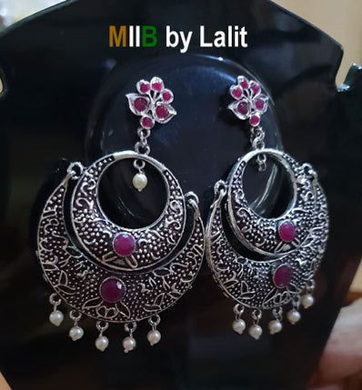 Artistic Handmade Designer Earrings ,Oxidized and stone inlay, Sold Per Pair