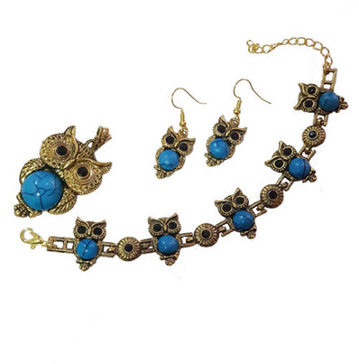Owl pendant, necklace, bracelet and earrings set