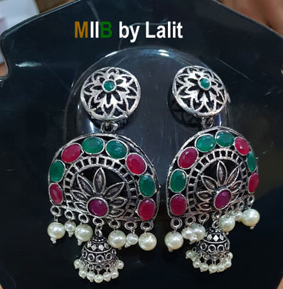 Artistic Handmade Designer Earrings ,Oxidized and stone inlay, Sold Per Pair