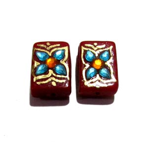 25X16X7mm, Glass Beads Hand Decorative, Rhinestone inlay, Indian Tranditional Beads Sold 4 PCS PACK,