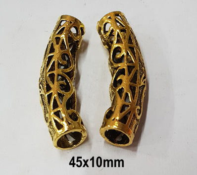 Gold Oxidized Metal Pipe Beads 2 pcs pack size 45x10mm