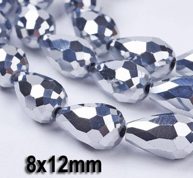 12x8mm, about 60 beads, 26" Line Crystal Metallic Drop Beads