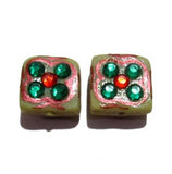 20X4mm, Glass Beads Hand Decorative, Rhinestone inlay, Indian Tranditional Beads Sold 4 PCS PACK,