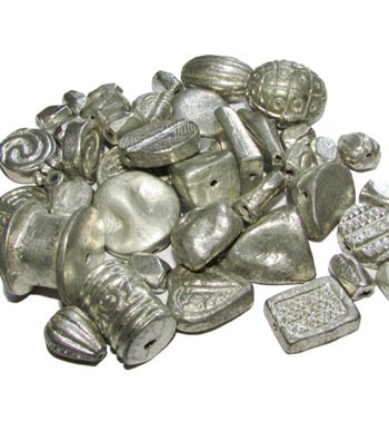 Aluminum Metal beads light weight silver plated bead mix, sold by Per Pkg. 250 Gram, size about 12-18mm