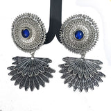 Base Metal Silver Oxidized Fashion Large Size Jewelry Earring Sold Per Pair Pack, Size about 70mm Long