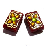 25X16X7mm, Glass Beads Hand Decorative, Rhinestone inlay, Indian Tranditional Beads Sold 4 PCS PACK,