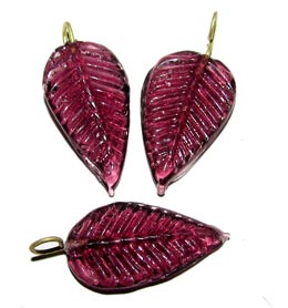 Glass Leaf Charms, Sold by 10/Pcs. Pkg.