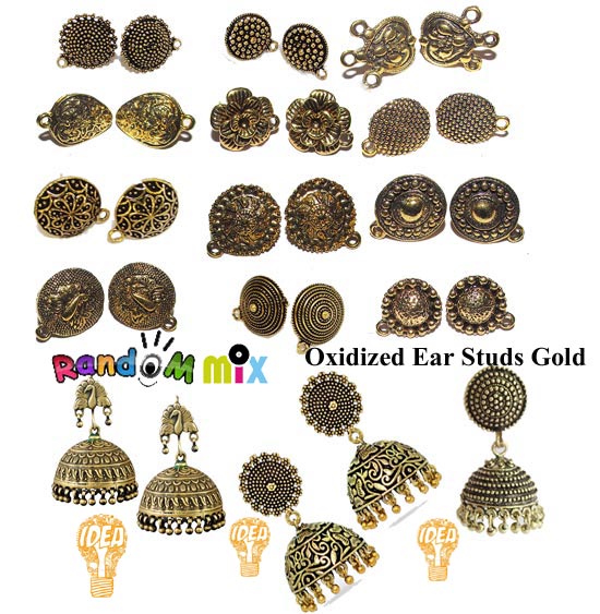 Unbeatable Price Earring Making Studs,Sold 20 pair Pair Pack Combo
Randomly Given (Golden Oxidized)