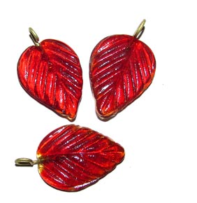 Glass Leaf Charms, Sold by 10/Pcs. Pkg.