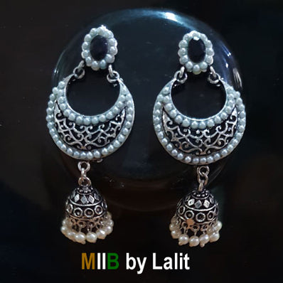 Artistic Handmade Designer Earrings ,Oxidized and stone inlay, Sold Per Pair