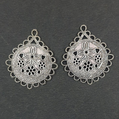 2 PAIR PACK' 35x28mm, Oxidized Silver Plated Chandbali Component  Tribal Fashion Jewellery making Antique Finish Chandelier Earring Components