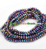 4mm Size,Roundelle (abacus) shape, Crystal glass beads, Priced Per Strand, Metallic Raibow