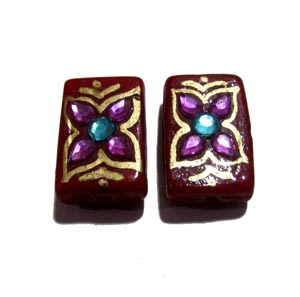 25X16X7mm, Glass Beads Hand Decorative, Rhinestone inlay, Indian Tranditional Beads Sold 4 PCS PACK,