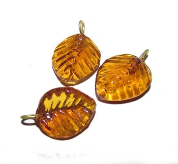Glass Leaf Charms, Sold by 10/Pcs. Pkg.