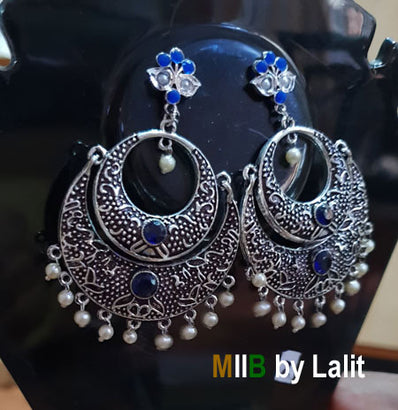 Artistic Handmade Designer Earrings ,Oxidized and stone inlay, Sold Per Pair