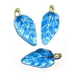 Glass Leaf Charms, Sold by 10/Pcs. Pkg.