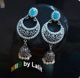 Artistic Handmade Designer Earrings ,Oxidized and stone inlay, Sold Per Pair