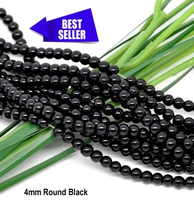 lines Pack' mm' Black Round Opaque Glass Beads1