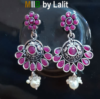 Artistic Handmade Designer Earrings ,Oxidized and stone inlay, Sold Per Pair
