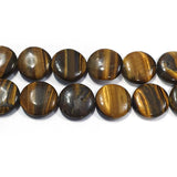 25 Flat Round Large Size Tiger Eye Semi Precious Beads Sold Per Strand of 14~15" Approx Pcs 15
