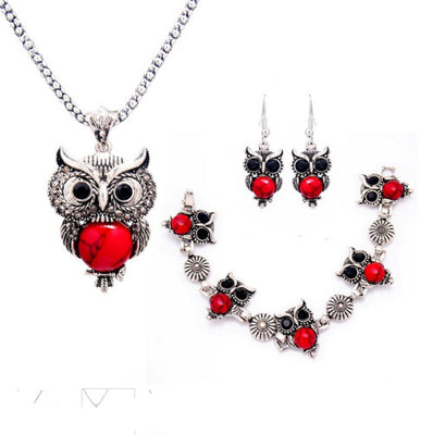 Owl pendant, necklace, bracelet and earrings set
