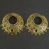 2 PAIR PACK' 38x35mm, Oxidized Gold Plated Chandbali Component Afghani Earring Tribal Jewellery making Plated Antique Finish Chandelier Earring