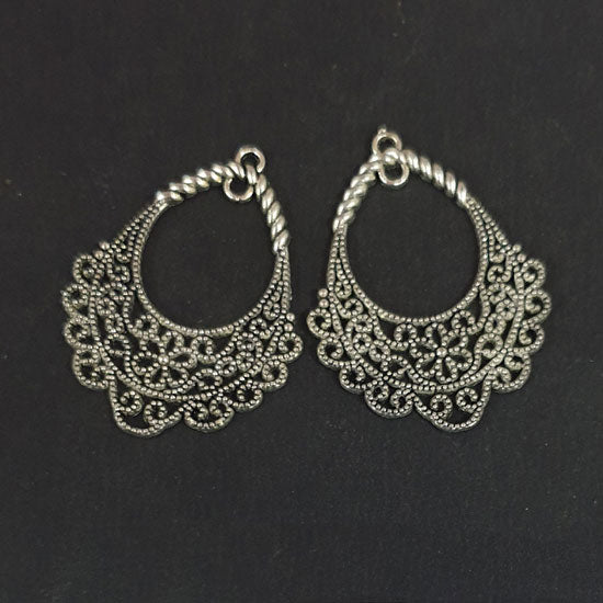 3 PAIR PACK 45x20mm, Oxidized Silver Plated Chandbali Component  Tribal Fashion Jewellery making Antique Finish Chandelier Earring Components
