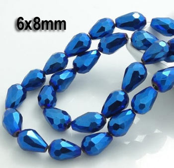 6x8mm, about 50 beads, 16" Line Crystal Metallic Drop Beads