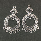 2 PAIR PACK 38x22mm, Oxidized Silver Plated Chandbali Component  Tribal Fashion Jewellery making Antique Finish Chandelier Earring Components