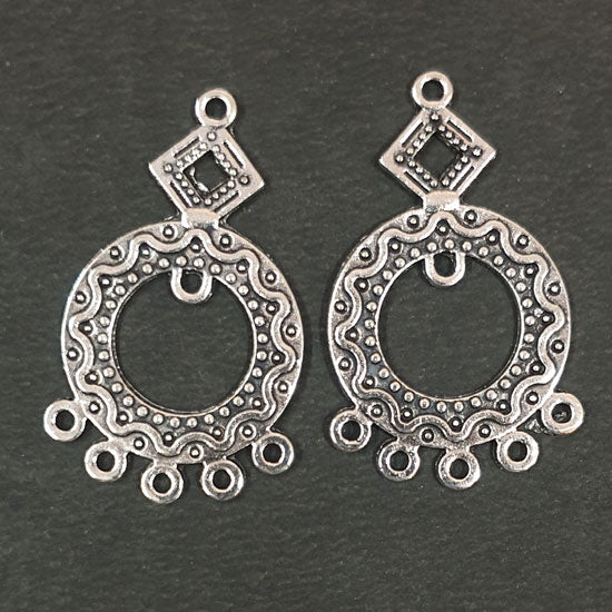2 PAIR PACK 38x22mm, Oxidized Silver Plated Chandbali Component  Tribal Fashion Jewellery making Antique Finish Chandelier Earring Components