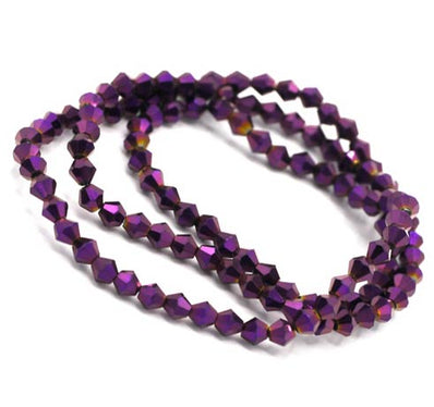 576 Beads (4 Gross) Metallic Purple Crystal 4mm Size, Bi cone Shape Glass Beads