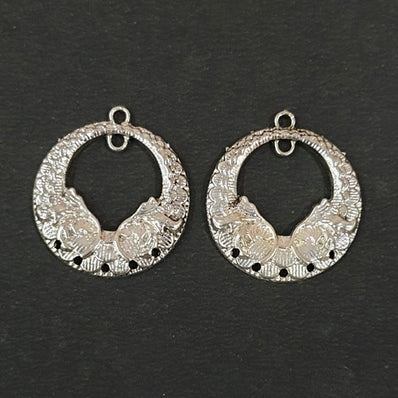2 PAIR PACK' 28x28mm, Oxidized Silver Plated Chandbali Component  Tribal Fashion Jewellery making Antique Finish Chandelier Earring Components