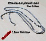 High Quality 1.5mm Thick, 22 inches Long Silver Oxidized Snake Chain