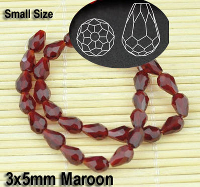 3x5mm Small crystal Drop Beads, about 98 Beads, 18" line