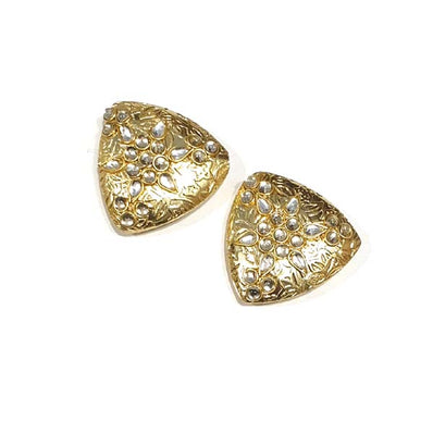 4 Pcs Pack High Qualtiy 29x29mm,  Metal Beads Gold Plated Fine Art Kundan Stone Inlay, kundan bead for jewellery making