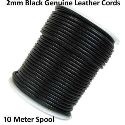 2mm Black Genuine Leather Cords, Sold by 10 Meter Pkg.